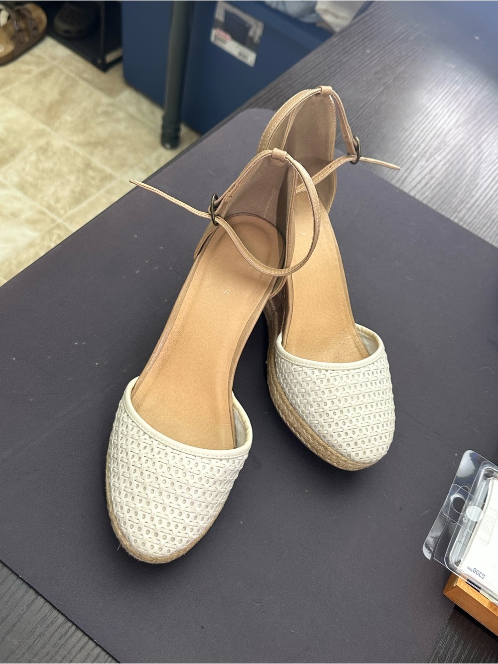 Ankle-Strap Espadrille Wedge in Cream